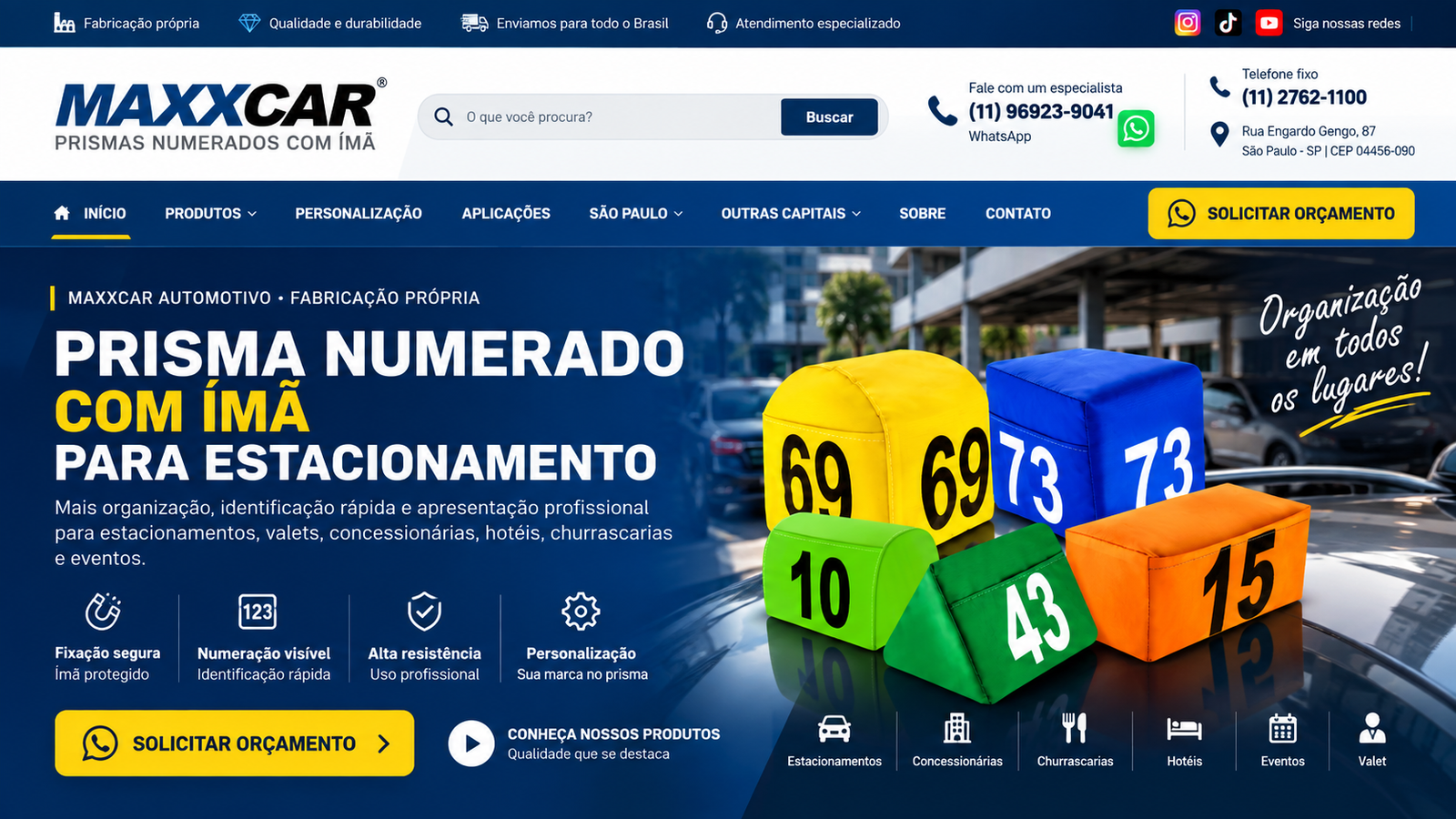 Maxxcar Prismas Numerados com Ímã para Estacionamento. Fabricação própria, atendimento especializado e envio para todo o Brasil.